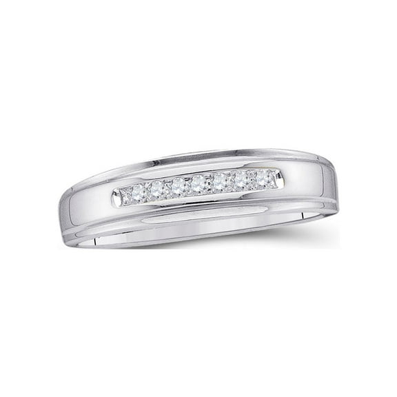 FB Jewels 10kt White Gold Mens Round Diamond Channel-set Wedding Anniversary Band Ring 1/12 Cttw
