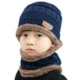thumbnail image 1 of Fleece Contrast Colors Knitted Warm Winter Hats For Kid Hat+Scarf Two Piece Set, 1 of 3