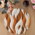 thumbnail image 3 of Burnt Orange White Moire Round 13 Inch Placemats Set of 2, Modern Abstract Art HeatResistant Non Slip Place Mats for Dining Table, Wipeable Braided Kitchen Table Mats for Housewarming, 3 of 9