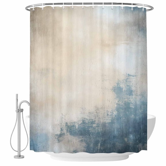 Watercolor Ombre off White Blue Fabric Shower Curtain Abstract Oil Painting Washable Shower Curtains for Bathroom, Waterproof Bath Curtain with Hooks Home Decor 72x72in