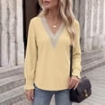 thumbnail image 2 of CHGBMOK Long Sleeve Shirts for Women Casual Lace V Neck Dressy Tops Fall Trendy Blouses Hollow Floral T Shirts, 2 of 6