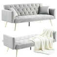 thumbnail image 7 of Modern Velvet Sofa Bed Futon with 2 Pillows,2-in 1 Convertible Sleeper Couch Bed,Folding Recliner Loveseat with Golden Metal Legs for Living Room Apartment Office (Gray）, 7 of 7