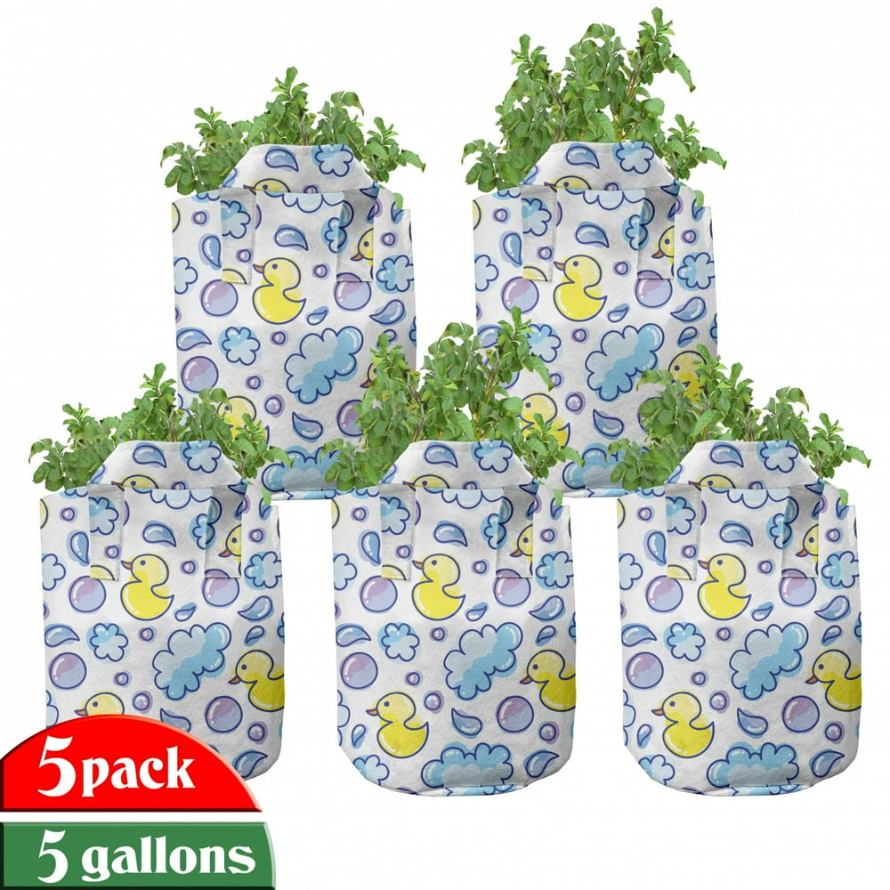 Baby Grow Bags 5Pack, Washing Time Bubbles Duck, Heavyduty Fabric Pots