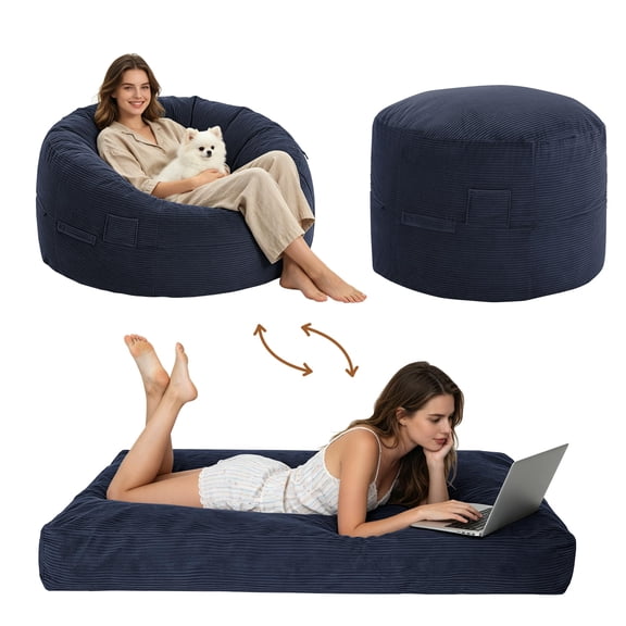 Giant Bean Bag Chair Bed 5FT Queen Convertible Bean Bag Sofa to Mattress | Memory Foam Filled, For Adults/Teens/Kids, Machine Washable Cover, Lazy Sofa