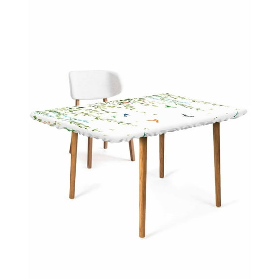 Eucalyptus Leaves Rectangle Tablecloth, Waterproof Elastic Fitted Table Covers for 3 Foot Tables, 24x36inch Decorative Tablecloths for Picnic, Camping, Indoor, Outdoor, Spring Green Birds Botanical