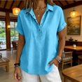 thumbnail image 6 of Awwp Women's Button down Short Sleeve V-Neck Linen Cotton Shirt, Sky Blue Xl, 6 of 7