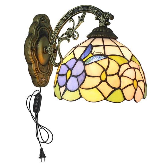 Kiven Plug in Wall Lamp Style Wall Sconce with Glass Lampshade, 5.9ft Plug-in Cord, On/Off Switch, 1-Light Dimmable Wall Lights Fixtures for Bedside Reading E26 Base