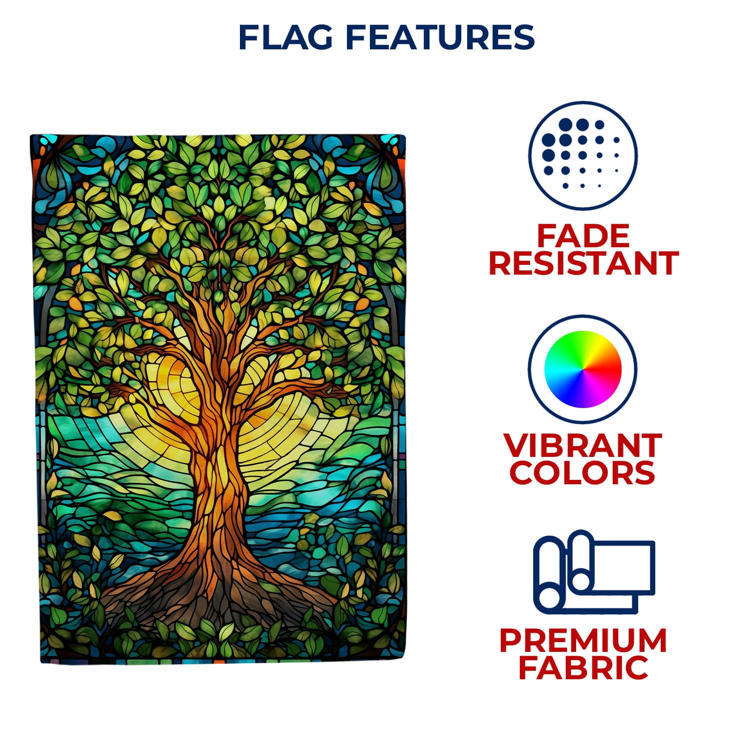 America Forever Green Tree Of Life House Flag, 28 x 40 inch Double Sided, Stained Glass Tree of Life, Spiritual Nature Symbol Outdoor Decorative Flag