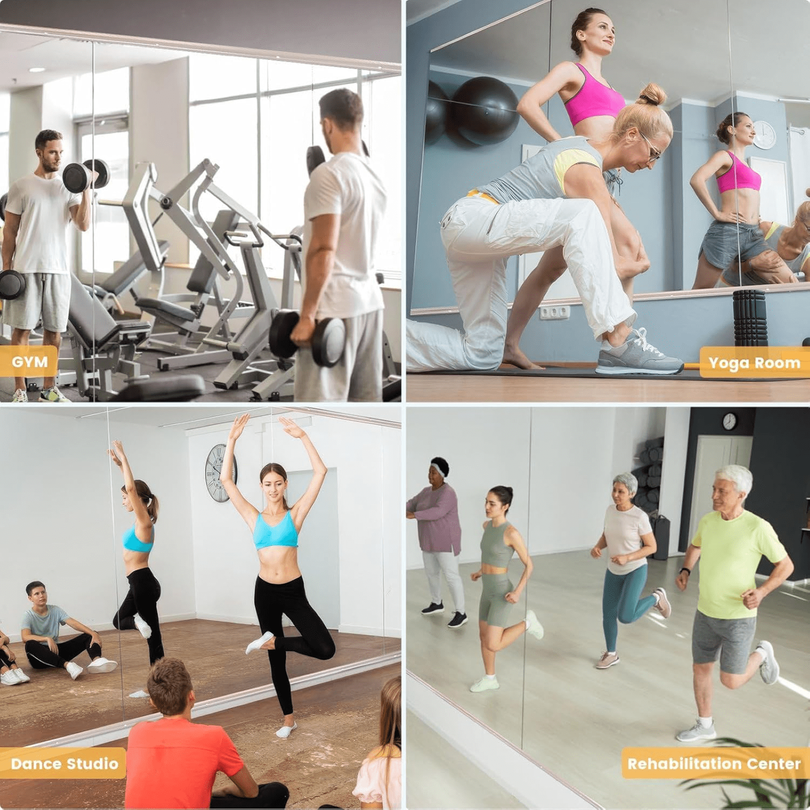 AUROMIR 28"x 55"-2PCS Home Gym Wall Mirror Frameless Tempered Glass Full Length Yoga Mirror