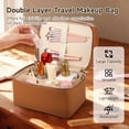 thumbnail image 4 of Double Layer Travel Makeup Bag, Large Capacity Zippered Cosmetic Organizer with Removable Liner, Waterproof PU Leather Toiletry Bag, Portable Cosmetic Case for Skincare Brushes Accessories, 4 of 8