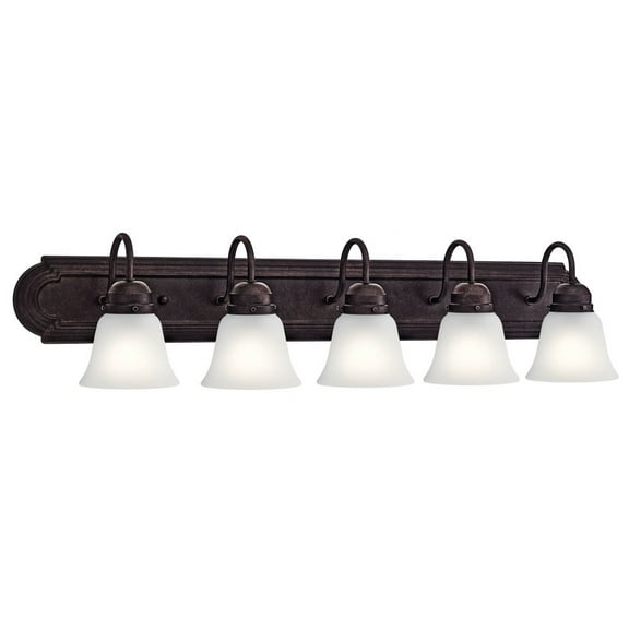 Modern 5-Light Vanity Light with Satin Etched Bell Shades 36 inches W  8 inches H-Tannery Bronze Finish Bailey Street Home 147-Bel-2748924