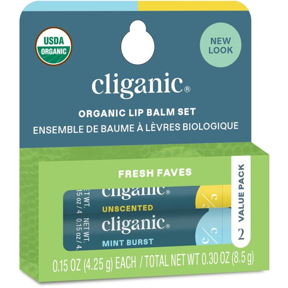 Bálsamo labial orgánico Cliganic, paquete de 2, Fresh Faves