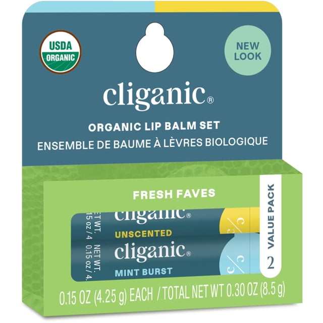 Bálsamo labial orgánico Cliganic, paquete de 2, Fresh Faves