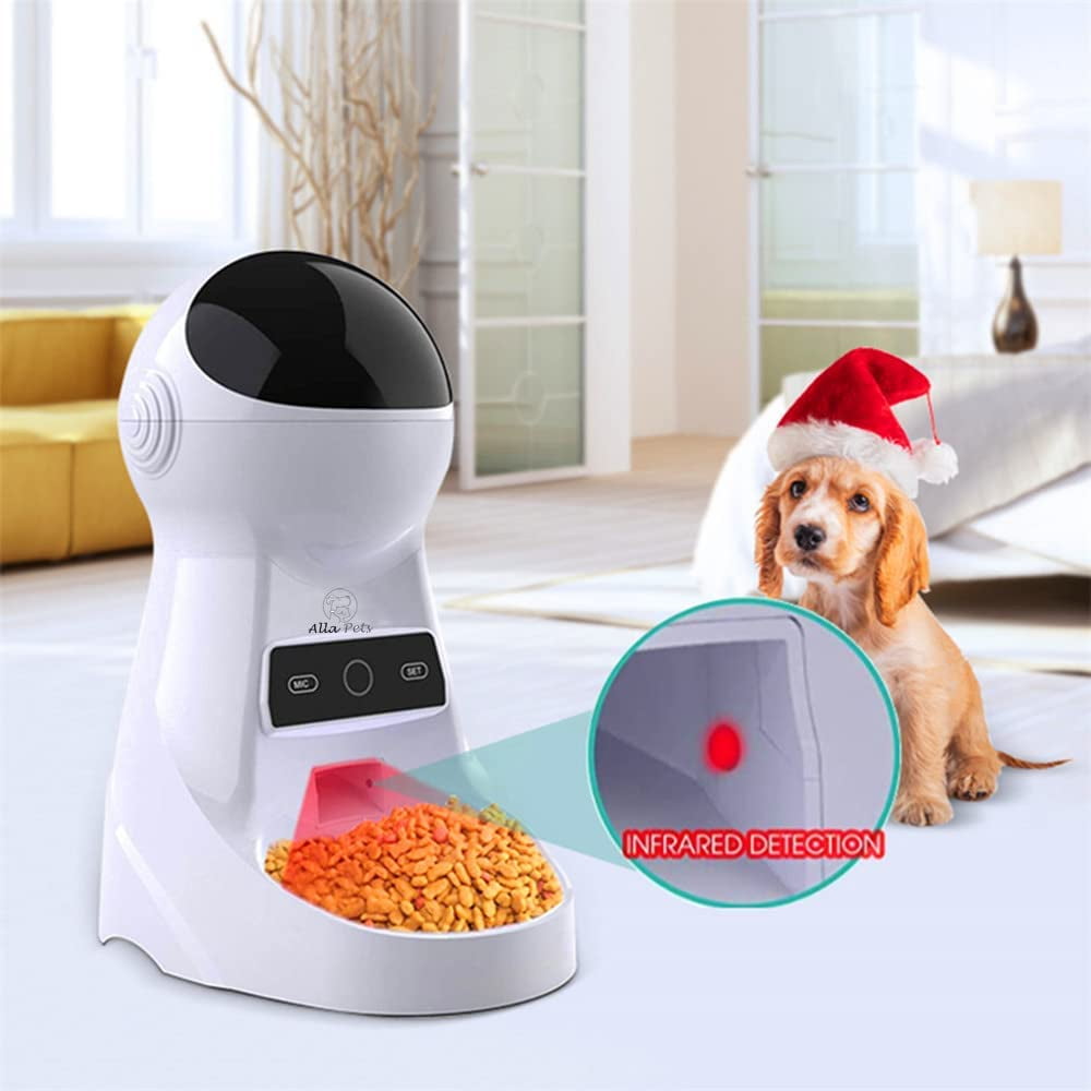 Alla Pets Dogs and Cats Feeder, Smart Automatic Pet Feeder Food Bowl Tank, Auto Pet Dry Food Dispenser 1~39 Portions Meal for Small and Large Pets (White)