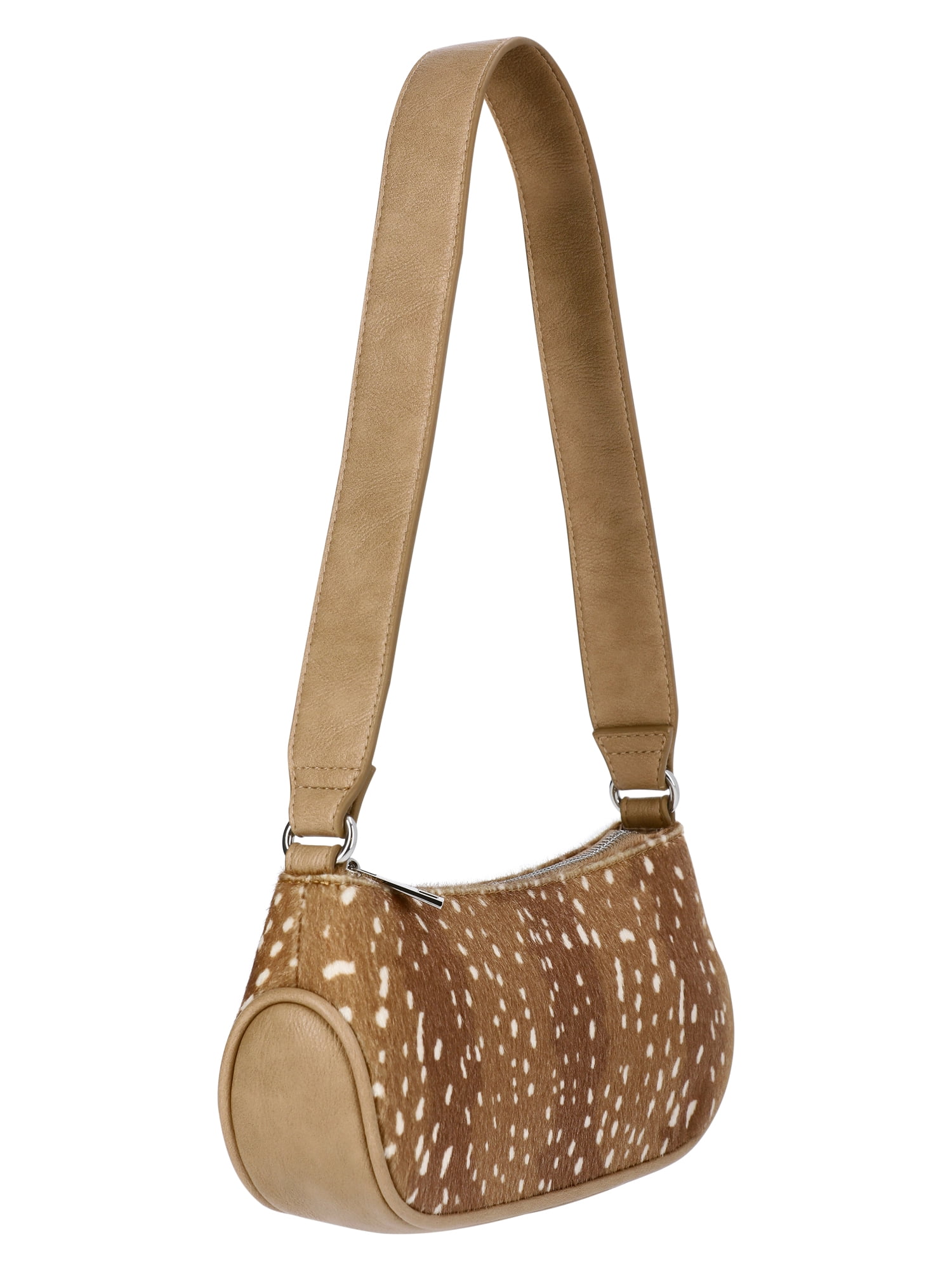 No Boundaries Women's Faux Leather Moto Shoulder Bag, Doe