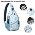 thumbnail image 2 of Sling Backpack,Blue Christmas Snowflake Pattern Sling Bag with Water Bottle Holder,Waterproof Sling Bag for Men/Women with Headphone Jack for Hiking,Travel, 2 of 6