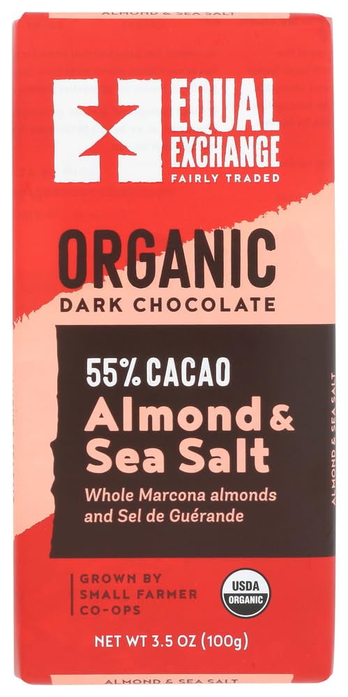 (Pack of 10), Equal Exchange Organic Dark Chocolate Whole Almond & Sea Salt Bar, 3.5 oz