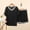 Black, variant on RKSTN Pajama Sets for Women 2 Piece Cotton Lace Panel Crew Neck Short Sleeves Pajamas Top with Shorts Loungewear Bride Pajamas