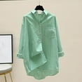 thumbnail image 2 of Timoontee Women's Artistic Front Short Back Long Shirt Mid-Length Vertical Striped Shirt Button Down Women's Casual Tops Green 10, 2 of 3