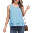 thumbnail image 1 of ICHUANYI Clearance Womens Tank Summer Solid Sleeveless Round Neck Chiffon Double Layer Flared Trendy Casual Blouse Tunic Shirt Tops(Light Blue, S) ICHUANYI WER2023081507868, 1 of 7