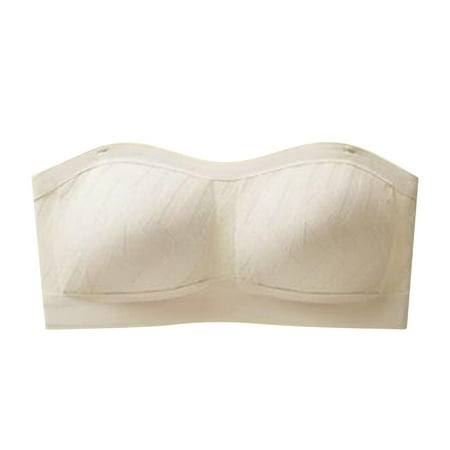 BYHONG Women s Solid Color Strapless Bra Enhanced Bust Appearance Non Thin Bandeau Push up Bra Womens bras White XL