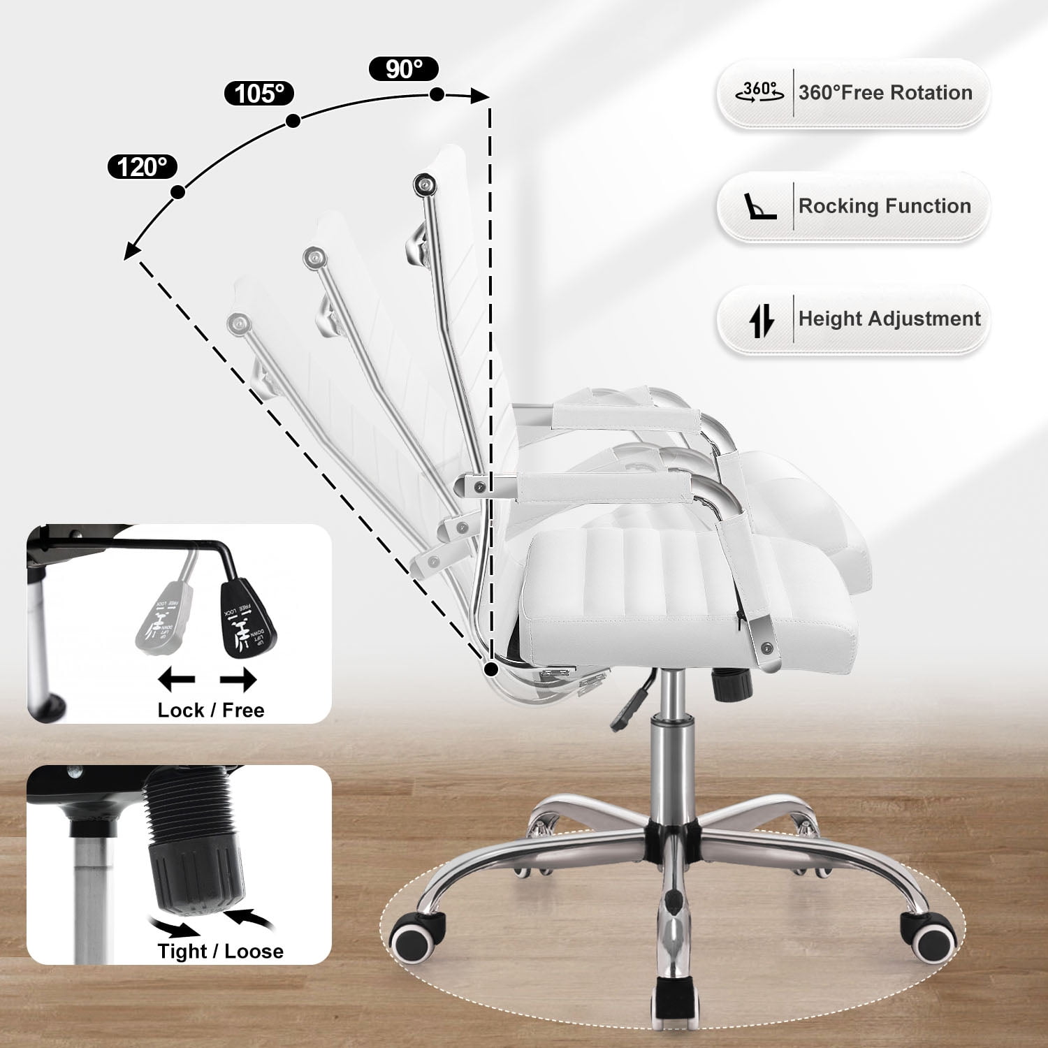 Lacoo Mid-Back Faux Leather Office Desk Chair Executive Conference Task Chair with Arms, White