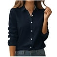 thumbnail image 3 of Women's Casual Button Down Long Sleeve Shirt Blouse Top Lightweight Breathable Summer T-Shirt | CSEONE,Navy XL, 3 of 9