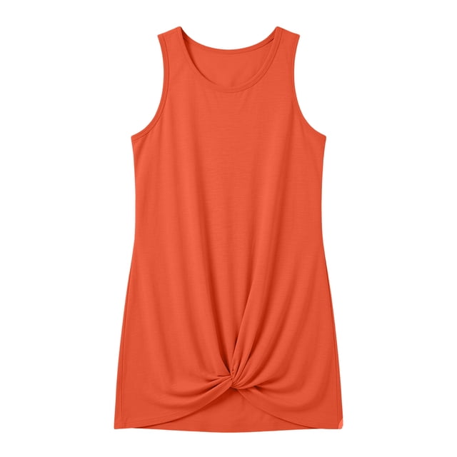 QHFBli Cache-Maillot pour Filles Protection UV Sans Manches Cache-Maillot Robe de Plage Été Orange 5-6 Ans