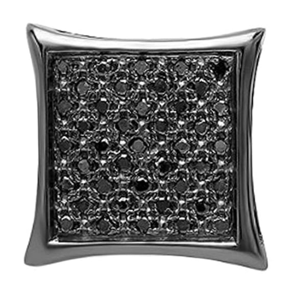Dazzlingrock Collection Round Black Diamond 11.94mm Micropave Dice 1Pc Hip Hop Stud (0.12 ctw) in Black Plated Sterling Silver, Screw Back,Unisex Design Ladies,Mens Real Diamond Earrings
