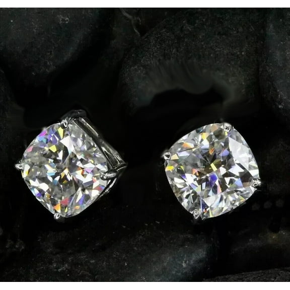 Solitaire Cushion Stud Earrings 925 Sterling Silver