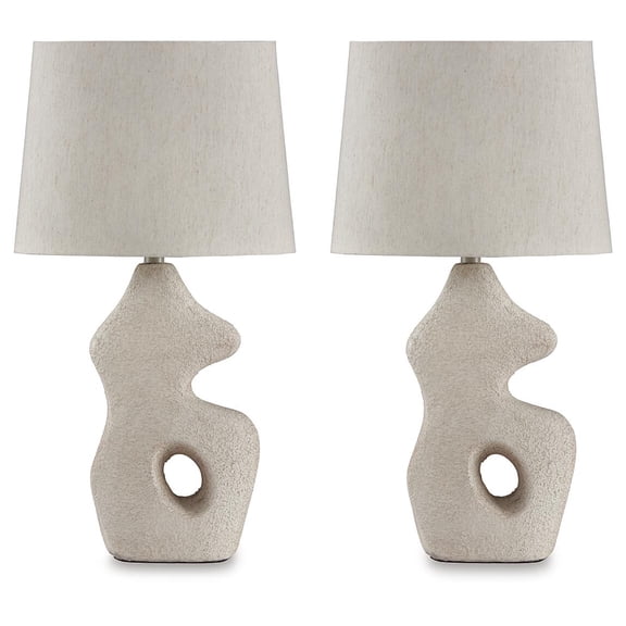 Signature Design by Ashley Chadrich Paper Table Lamp, Set of 2, Antique Beige Finish, 26" Height, Oval Empire Shade