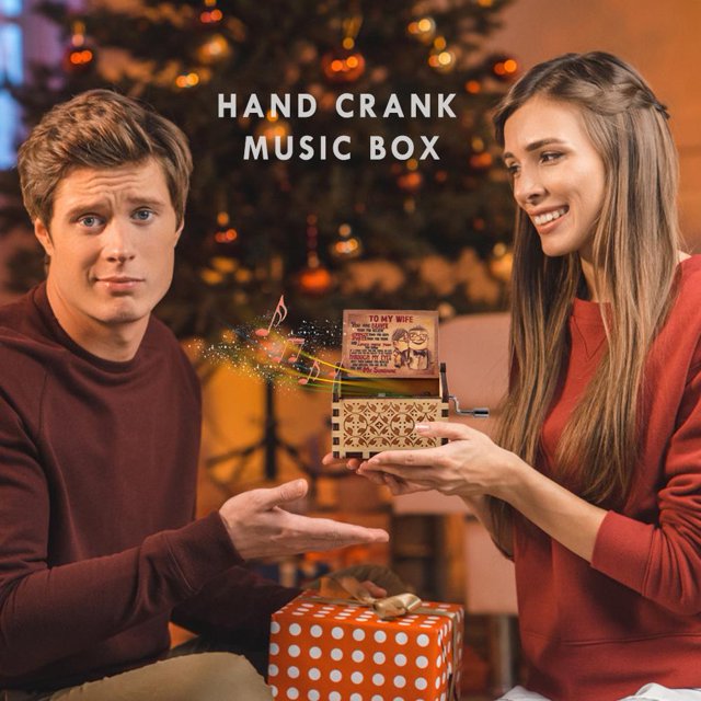 Decoración Caja de música con manivela grabada decorativa de madera antigua para regalo de esposa