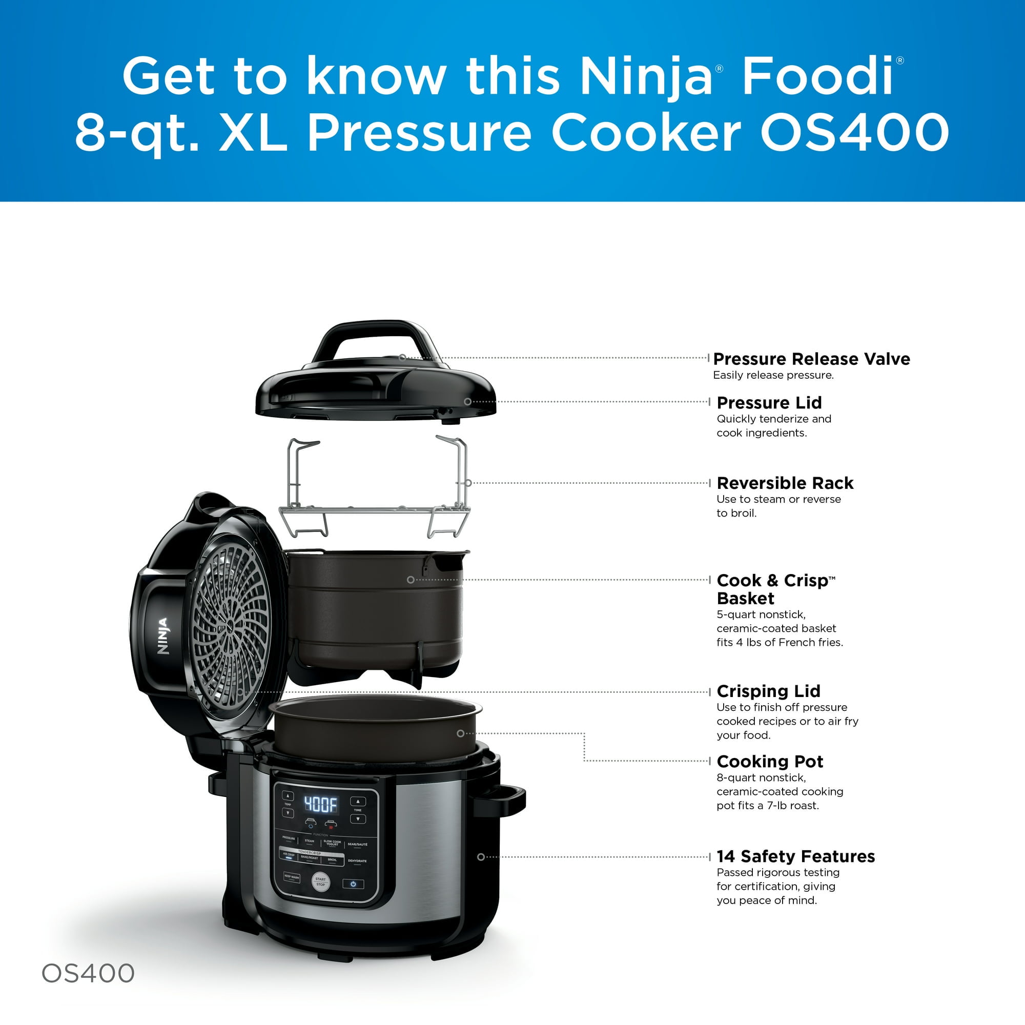 Ninja OP350CO EAB Refurbished Foodi Pressure Cooker with TenderCrisp a