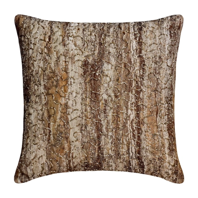Cushion Cover For Chair, Gold & Brown 18"x18" (45x45 cm) Pillow Covers, Silk Beaded Throw Pillows For Sofa, Abstract Pattern Modern Style - Time To Time Gold
