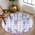 thumbnail image 2 of Round Rug 6Ft Washable Non-Slip, Purple Flowers Circle Area Rugs for Living Room Bedroom, Weeping Spring Floral Checkered Pastoral Indoor Floor Mats Carpet Runner for Home Decor Aesthetic, 2 of 8