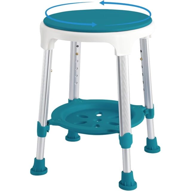 Indoor Shower Shower Stool Chair, Upgraded Small Corner Plastic Stool for Adults, 360° Rotating Bathroom Shower Stool Seat, 6 Level Adjustable Height Shower Stool with Shelf