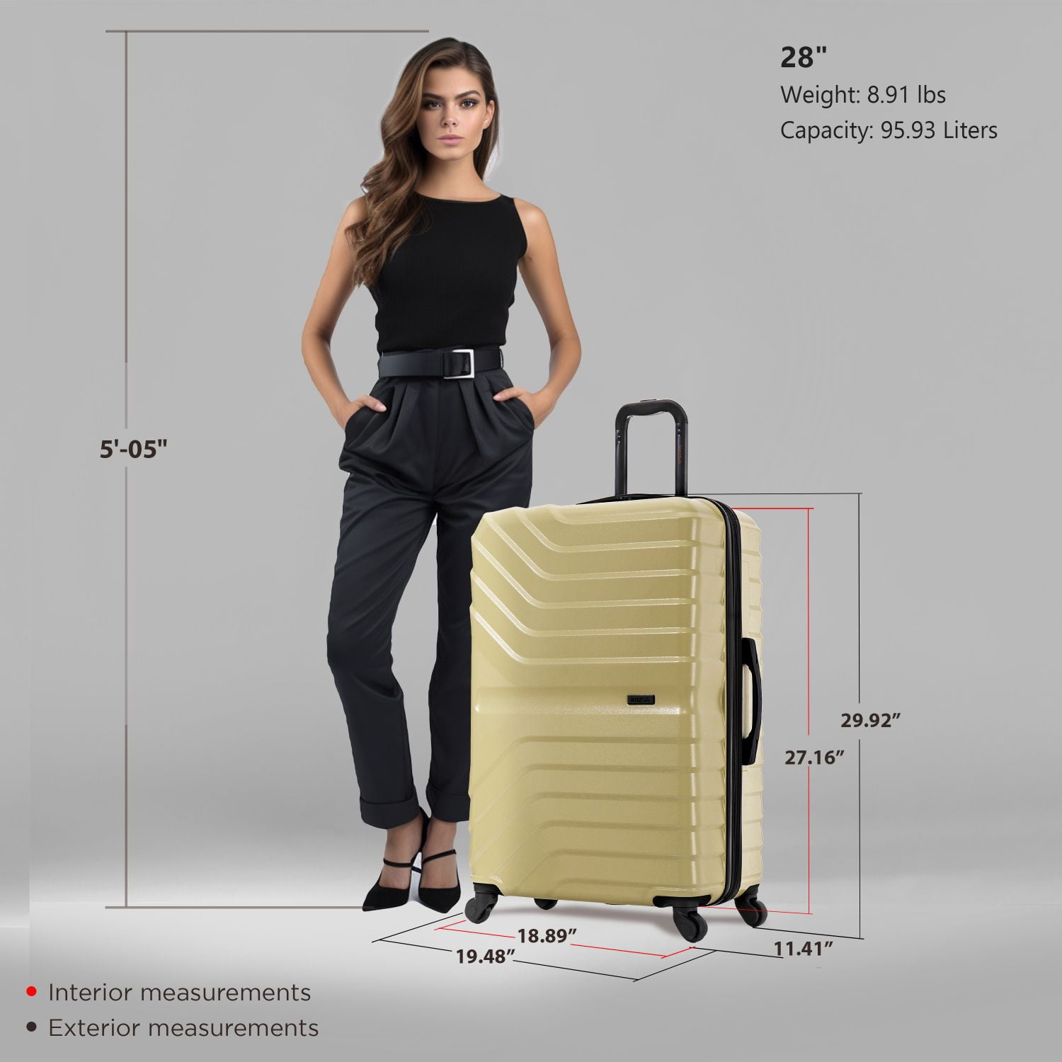 InUSA AURUM 28" Hardside Lightweight Checked Luggage with Spinner Wheels, Handle and Trolley, Champagne