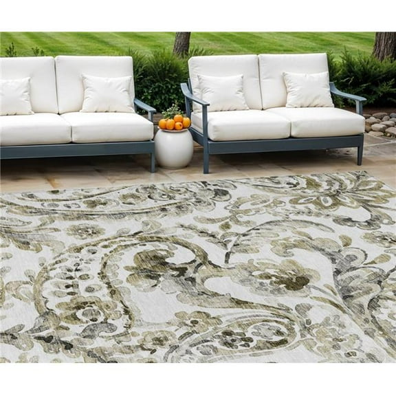 HomeRoots 588640 9 x 12 ft. Paisley Washable Indoor & Outdoor Rectangle Area Rug, Brown, Ivory & Tan