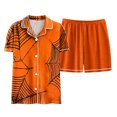thumbnail image 4 of YDFCWXW Women's Satin Pyjama Set - Halloween Button-Down Shirt & Shorts Loungewear for Women Orange, S, 4 of 5
