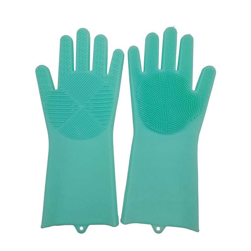 Washing up Gloves, Dishwashing Silicone Gloves with Scrubber