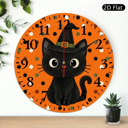 ZFLMY Witch Black Cat Polka Dot Wall Clock Battery Operated Battery Operated (AA Not Included) image