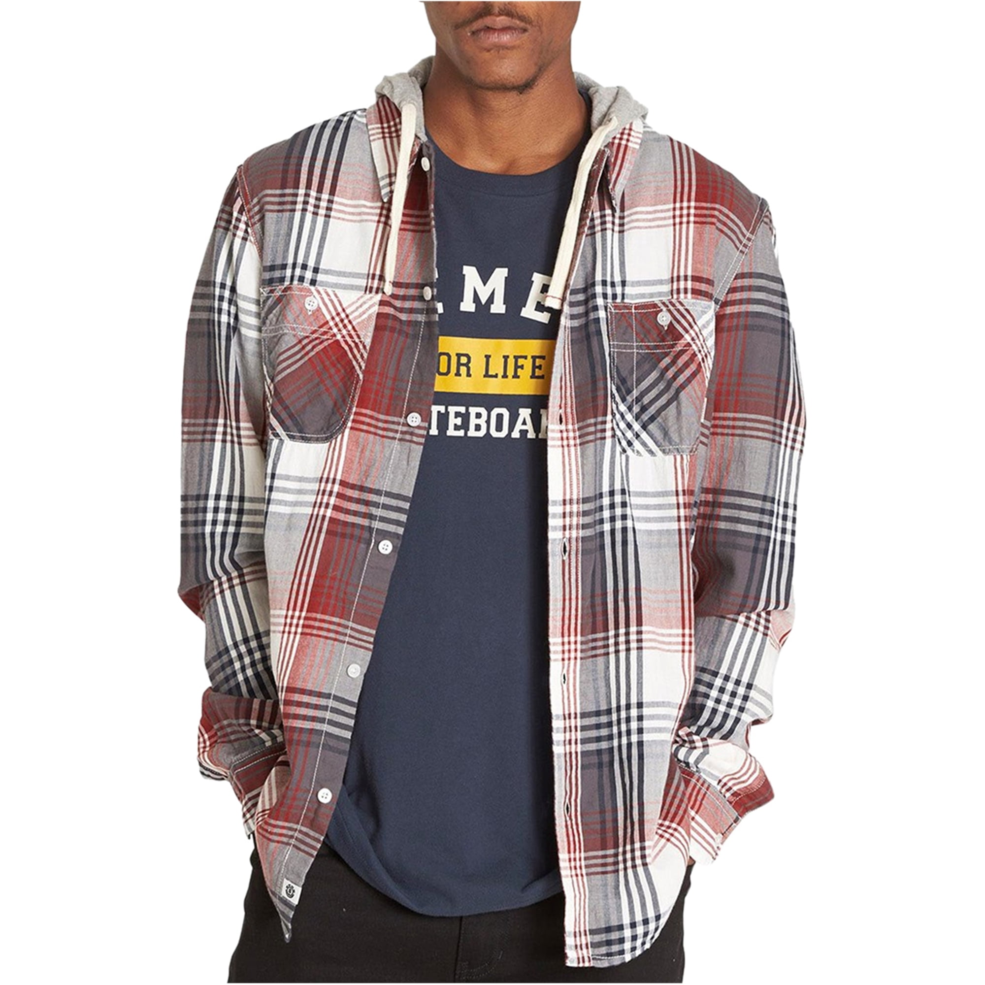 mens hooded button up shirt