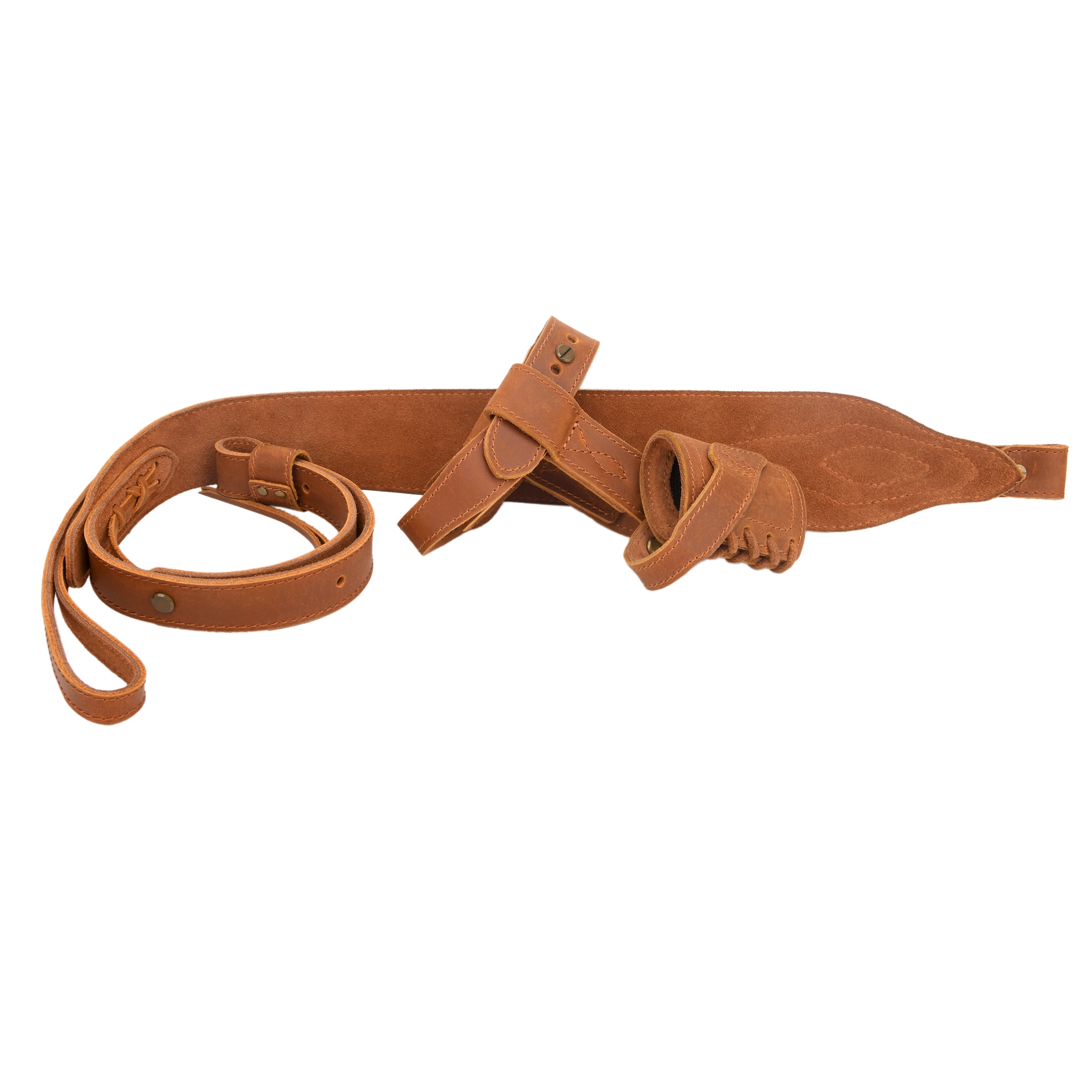 1 Suit Full Leather Rifle No Drill Harnessed Buttstock Holder Cover , Barrel Mount with Leather Gun  Sling