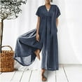 thumbnail image 2 of Simua Women Linen Shorts Sleeve Wide Leg Jumpsuit Lightweight Beach Palazzo Pants One Piece Jumpsuit, 2 of 6