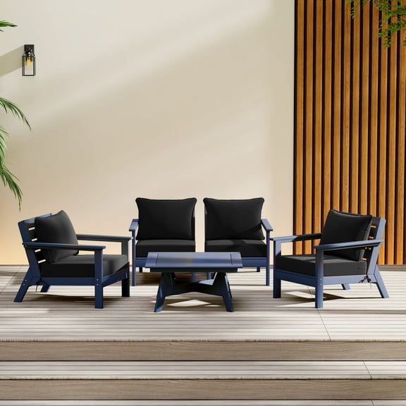 WestinTrends Avalon Outdoor 5-Piece Modular Sectional Patio Furniture Sofa Set, Navy Blue/Black