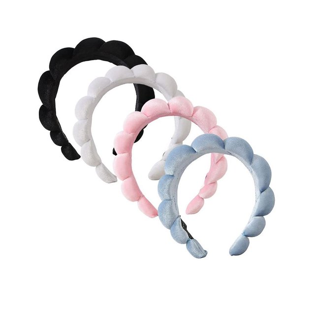 4 diademas de spa para mujer, bonita diadema de toalla de rizo para el cuidado de la piel, diadema de esponja para spa como se muestra
