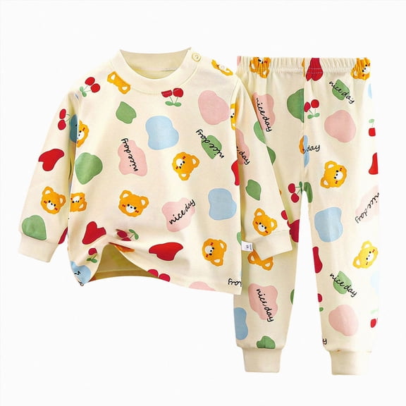 Gibobby Baby Boys Pajamas Boys Girls Pajamas Long Sleeve Top And Pants Pajama Set 2-Piece Kids Pajamas Set For 0-24 Months 2t 3t 4t 5t Toddler Boys Clothes,Beige,Size 6-12 Months
