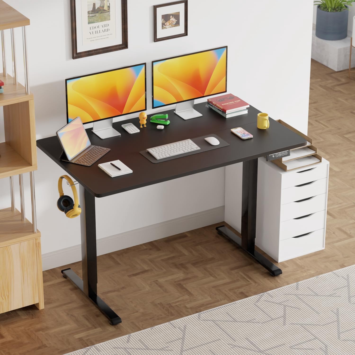 YRLLENSDAN Rising Work Desk for Home Office, Electric Standing Desk Adjustable Height, Ergonomic Office Table Desk for Small Spaces, Computer Gaming Table Desk that Raises Up and Down, Black 48 Inch