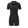 thumbnail image 1 of Kyusrd Yoga Romper For Women Stretch Waist Compression Bodysuit Button Seamless Ribbed Short Sleeve Lapel V Neck Sport Jumpsuits Casual Solid Color Workout Stretch Tummy Control Exercise Rompers, 1 of 4