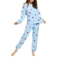 thumbnail image 2 of INSPIRE CHIC Women's Winter Flannel Pajama Sets Long Sleeve Loungewear S Strawberry Printed Blue, 2 of 7